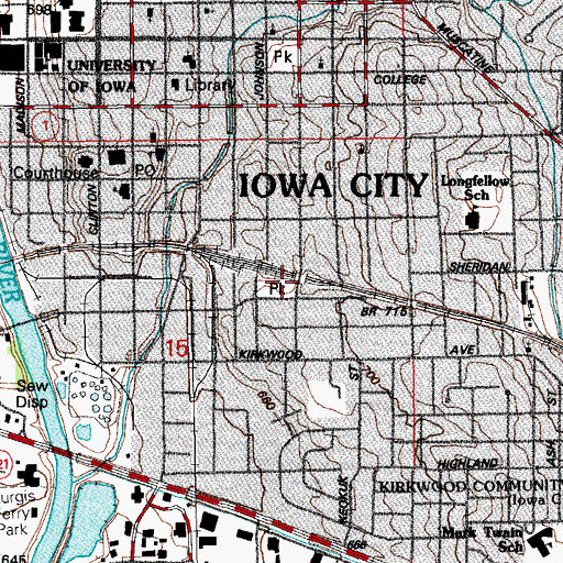 Topographic Map of Oak Grove Park, IA