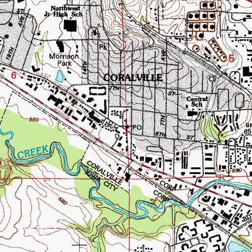 Topographic Map of Coralville Post Office, IA