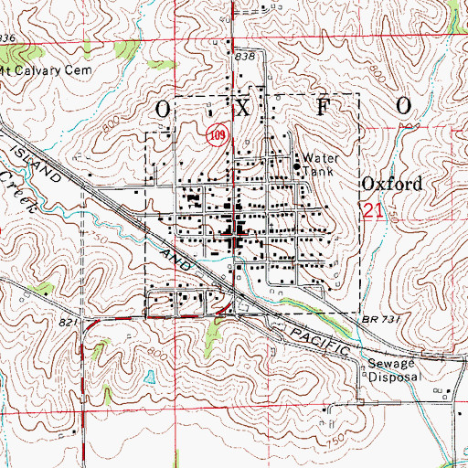 Topographic Map of Oxford City Hall, IA