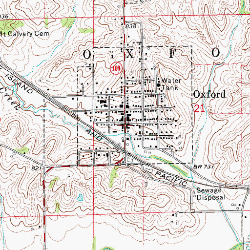 Topographic Map of Oxford Post Office, IA