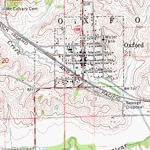 Topographic Map of Oxford, IA