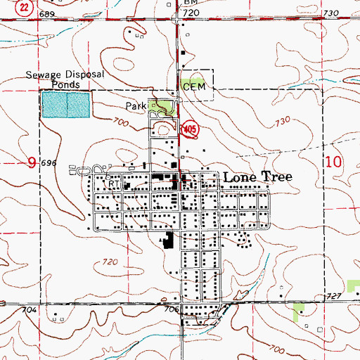 Topographic Map of Lone Tree Post Office, IA