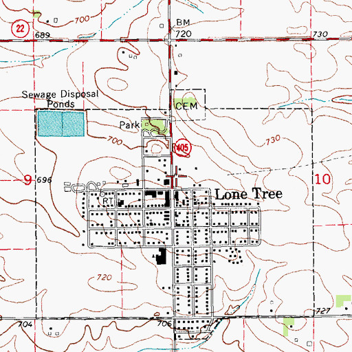 Topographic Map of Lone Tree (historical), IA