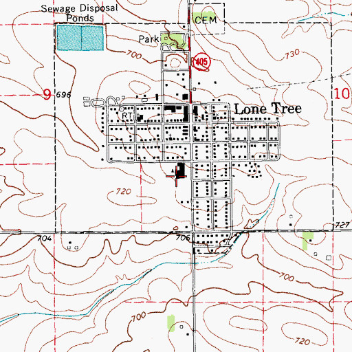 Topographic Map of Lone Tree Elementary School, IA