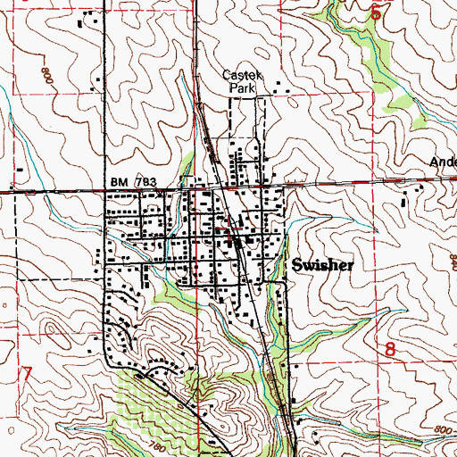 Topographic Map of Swisher, IA
