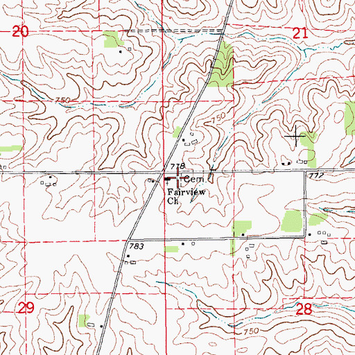 Topographic Map of Fairview Cemetery, IA