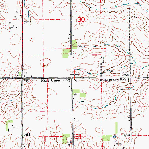 Topographic Map of East Union Cemetery, IA