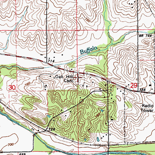 Topographic Map of Oak Hill Cemetery, IA