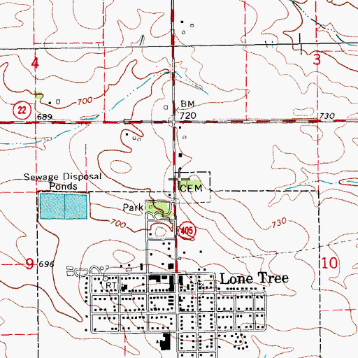 Topographic Map of Lone Tree Cemetery, IA