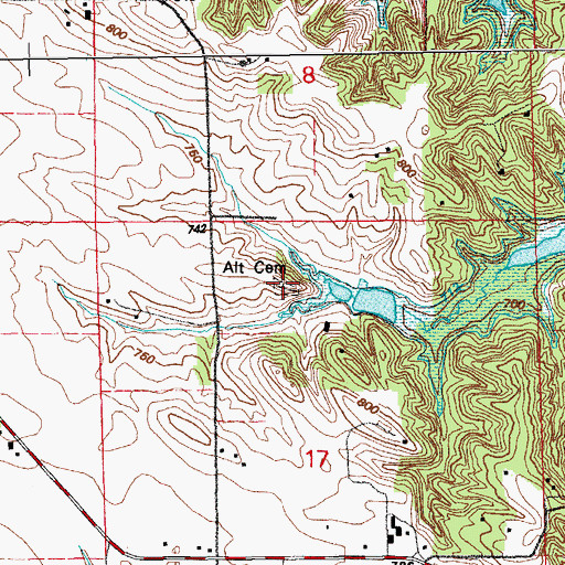 Topographic Map of Alt Cemetery, IA