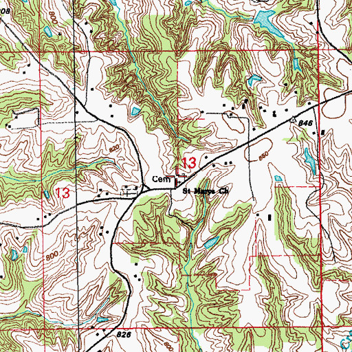 Topographic Map of Saint Marys Cemetery, IA