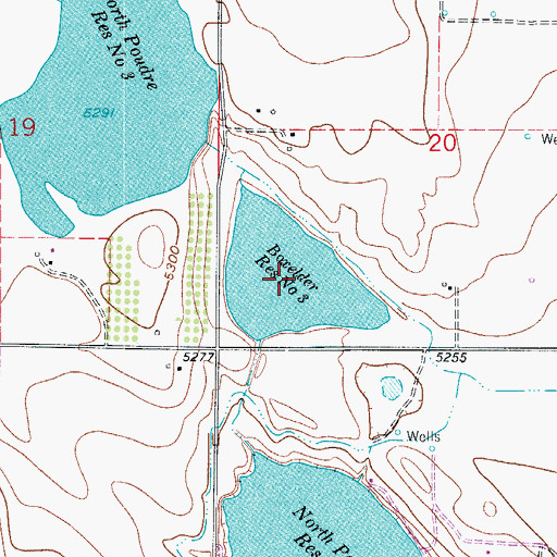 Topographic Map of Boxelder Reservoir Number Three, CO