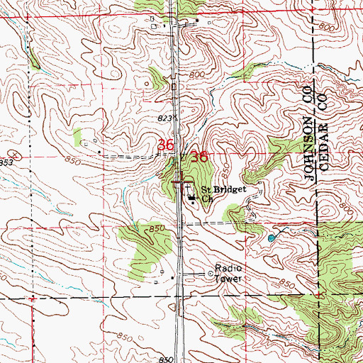 Topographic Map of Saint Bridgets Cemetery, IA