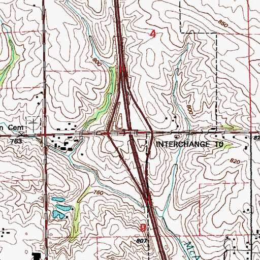 Topographic Map of Interchange 10, IA