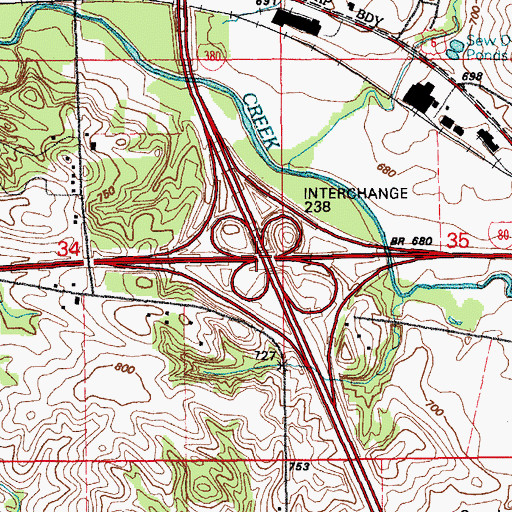 Topographic Map of Interchange 238, IA
