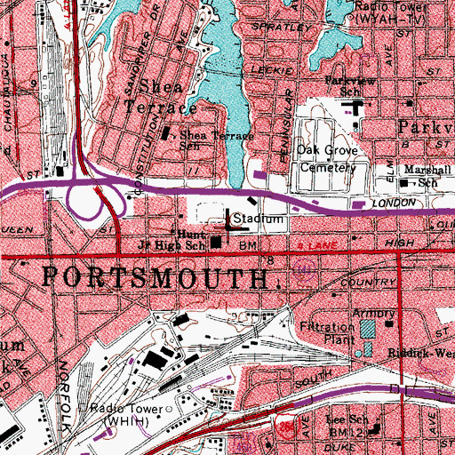 Topographic Map of Hunt Junior High School, VA