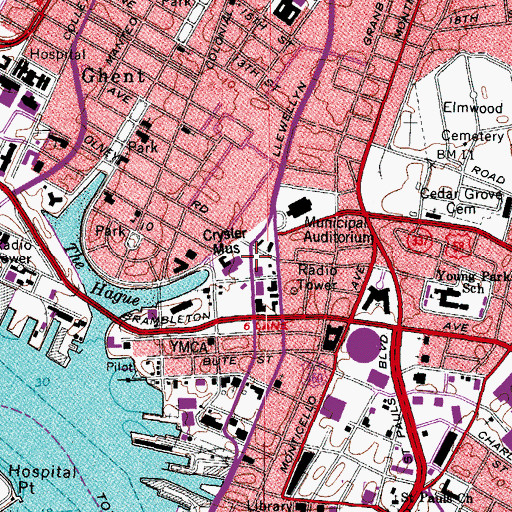Topographic Map of Chrysler Museum of Art, VA