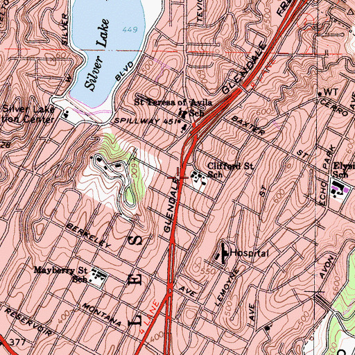 Topographic Map of Clifford Elementary School, CA