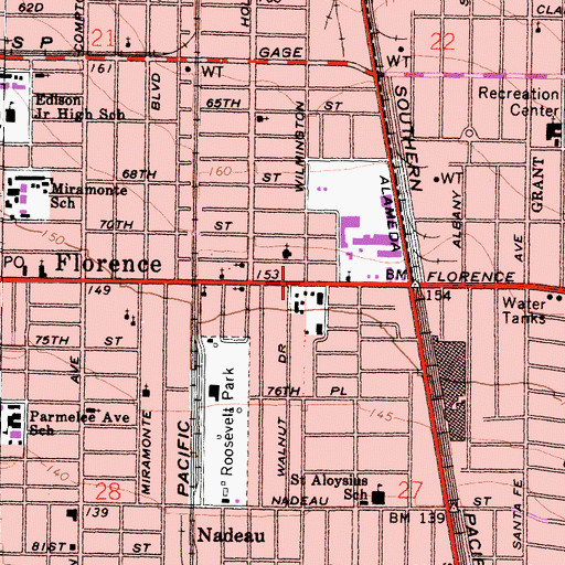 Topographic Map of Florence Elementary School, CA