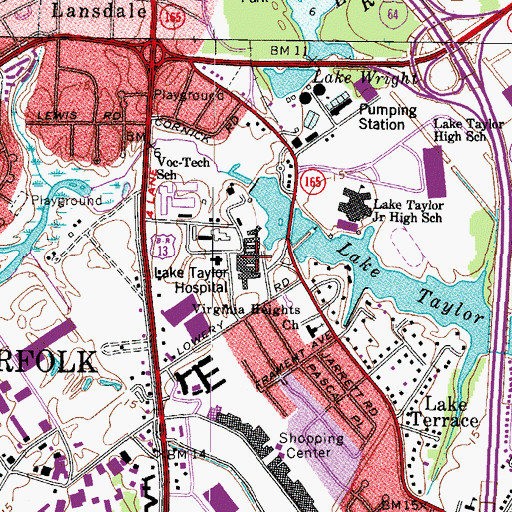 Topographic Map of Lake Taylor Transitional Care Hospital, VA