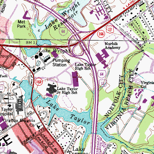 Topographic Map of Lake Taylor High School, VA
