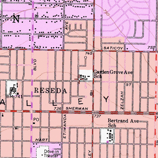 Topographic Map of Garden Grove Elementary School, CA