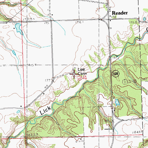 Topographic Map of Reader Cemetery, IL