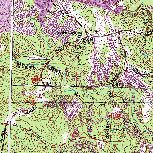 Topographic Map of Middle Run Stream Valley Park, VA