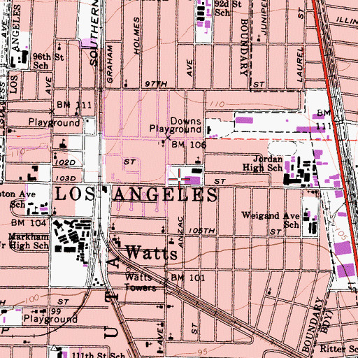 Topographic Map of Florence Griffith Joyner Elementary School, CA