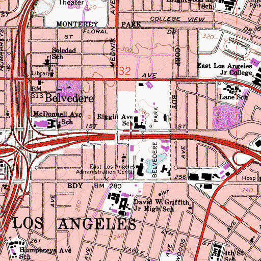 Topographic Map of Hamasaki Elementary School, CA