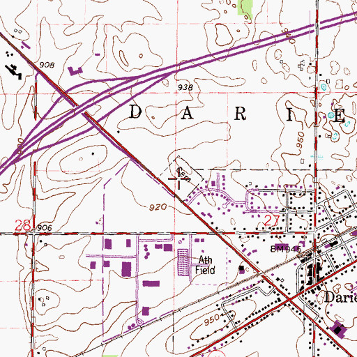 Topographic Map of Darien Cemetery, WI