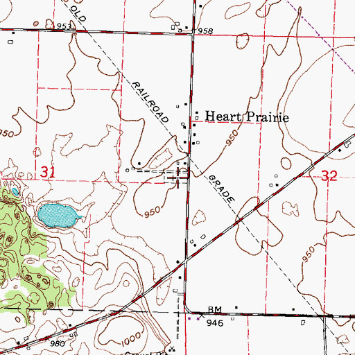 Topographic Map of Heart Prairie Cemetery, WI