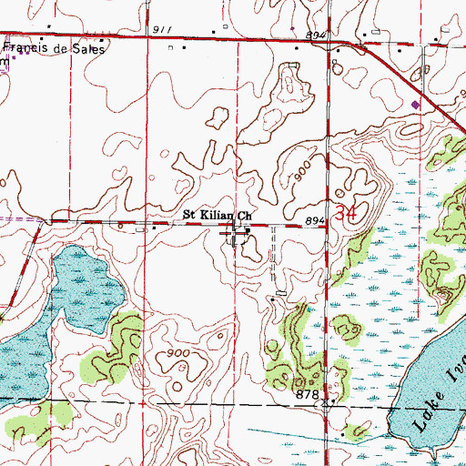 Topographic Map of Saint Kilian Catholic Cemetery, WI
