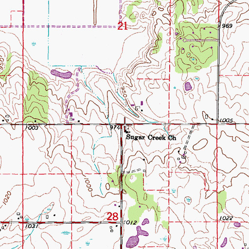 Topographic Map of Sugar Creek Lutheran Cemetery, WI