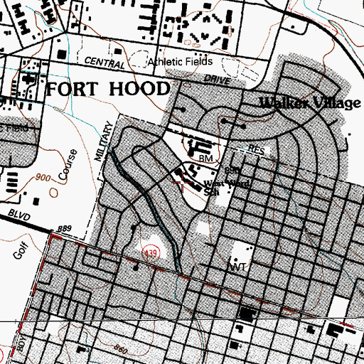 Topographic Map of West Ward Elementary School, TX