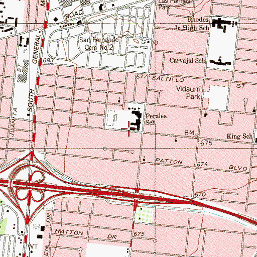 Topographic Map of Alonso S Perales Elementary School, TX