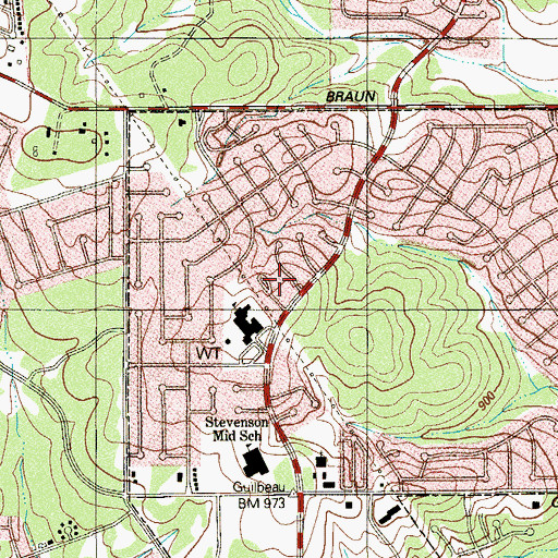 Topographic Map of Braun Station Elementary School, TX