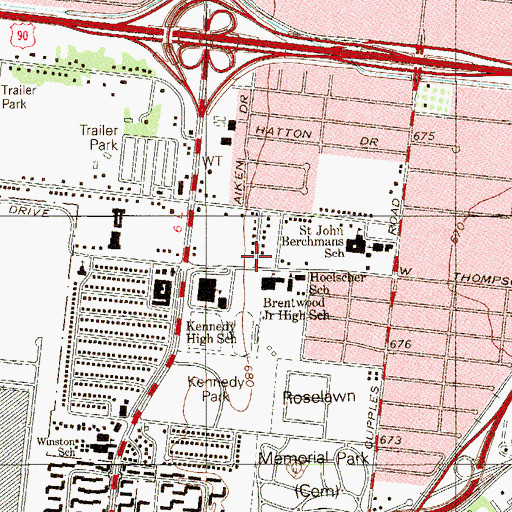 Topographic Map of Brentwood Middle School, TX