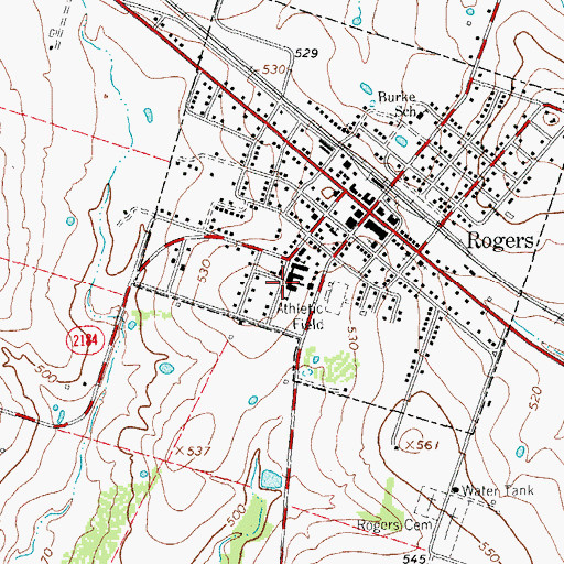 Topographic Map of Rogers Middle School, TX