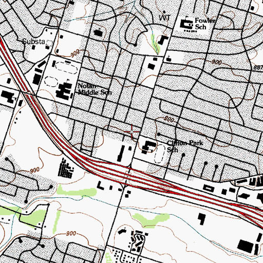 Topographic Map of Clifton Park Elementary School, TX
