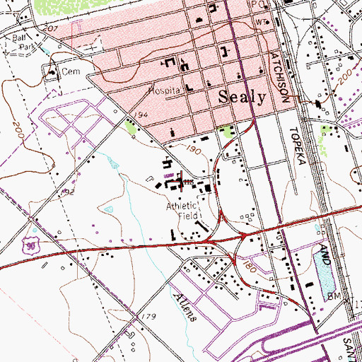 Topographic Map of Sealy High School, TX