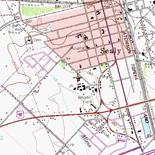 Topographic Map of Sealy Junior High School, TX