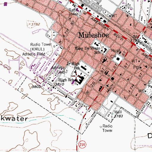 Topographic Map of Muleshoe High School, TX