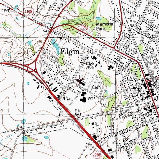 Topographic Map of Elgin Elementary School, TX