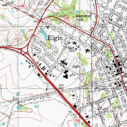 Topographic Map of Elgin Primary School, TX
