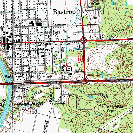 Topographic Map of Emile Elementary School, TX