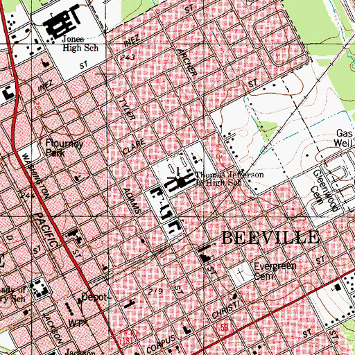 Topographic Map of Thomas Jefferson Intermediate School, TX