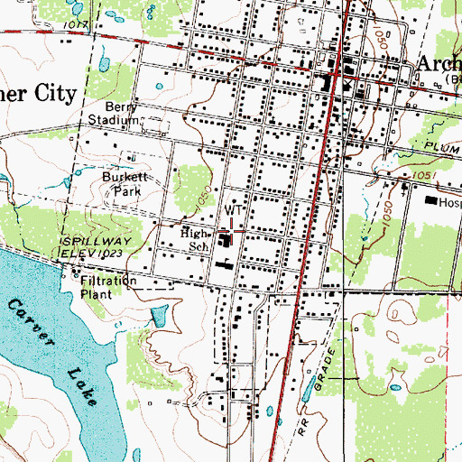 Topographic Map of Archer City Elementary School, TX