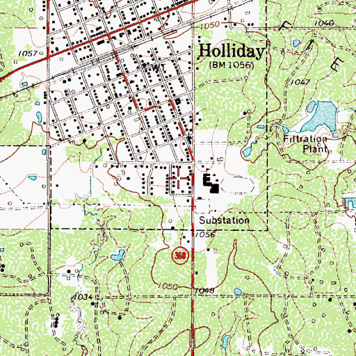 Topographic Map of Holliday High School, TX
