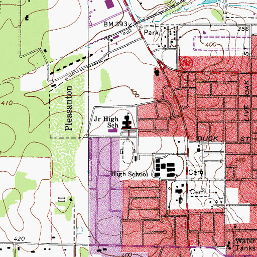 Topographic Map of Pleasanton Intermediate School, TX